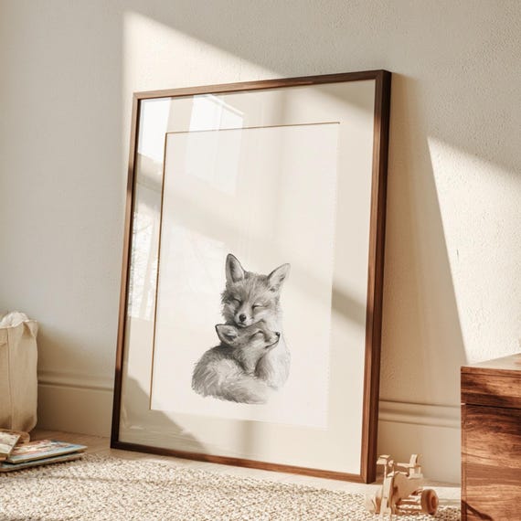 Fox and Cub Nursery Print, Woodland Baby Art (Physical Print)