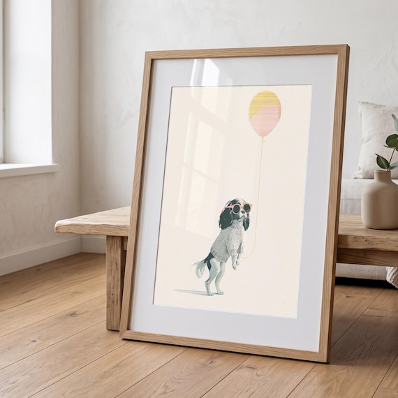Cavalier King Charles Balloon Dog Print | Whimsical Modern Animal Wall Art