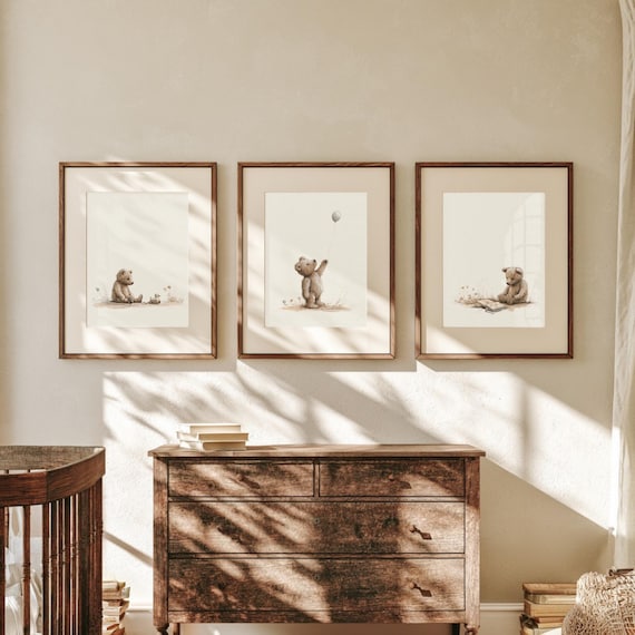 Antique Teddy Bear Art Prints Set of 3 - Adorable Decor for Nursery or Playroom