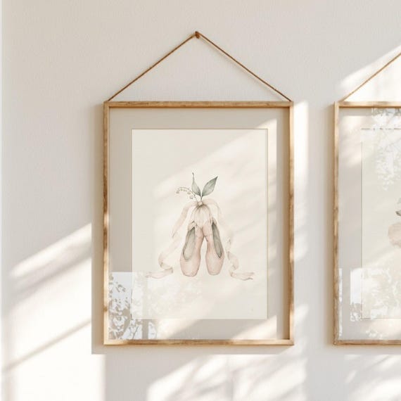 Ballet Shoes Nursery Print, Pink Ballerina Wall Art, Sage Green Girls Room Decor