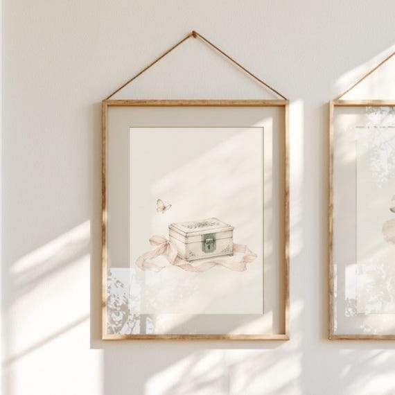 Vintage Music Box Nursery Print, Ballet Girls Room Art, Pink & Sage Nursery Decor