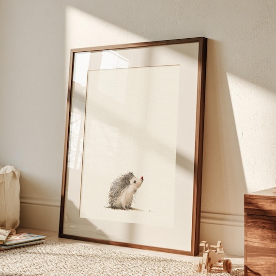 Hedgehog Ladybird Woodland Nursery Print | Watercolor Animal Wall Art