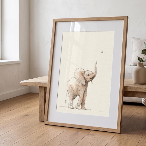 Elephant Nursery Print, Safari Animal Wall Art, Watercolour Children’s Room Decor
