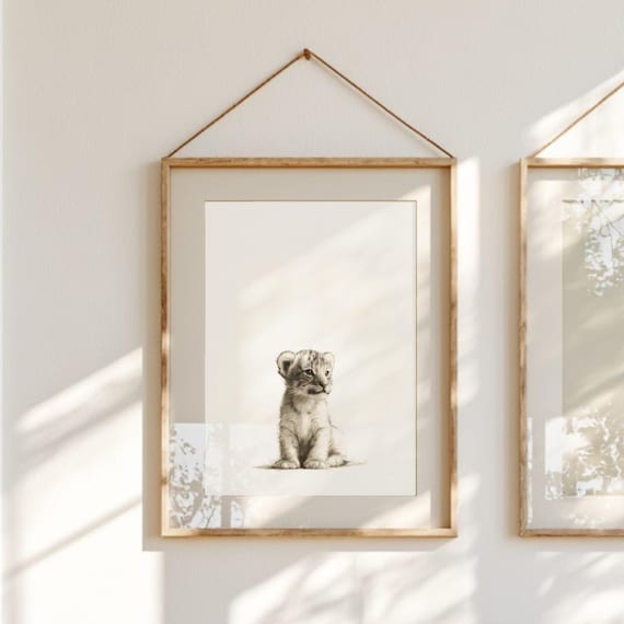Baby Tiger Cub Nursery Print | Soft Sketch Style, Neutral Zoo Wall Art