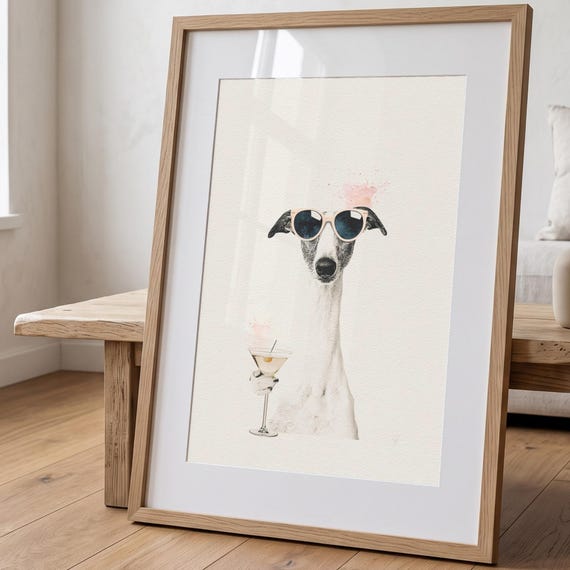 Greyhound Cocktail Print | Happy Hour | Funny Dog Wall Art | Modern Quirky Decor