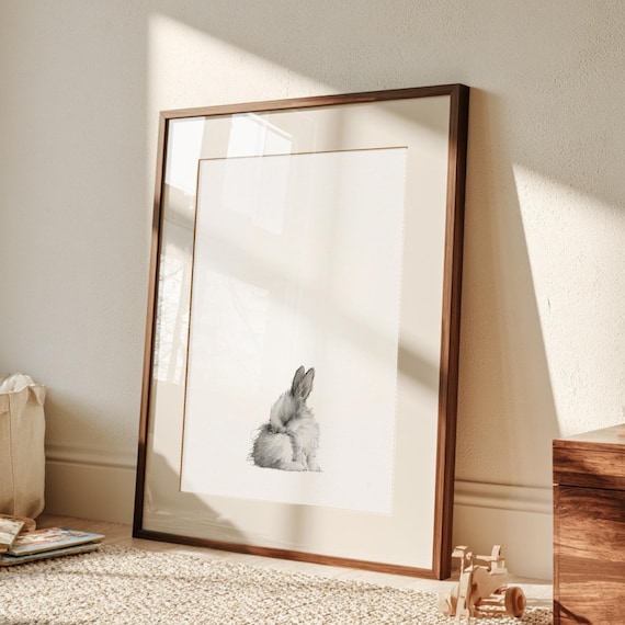 Minimalist Bunny Wall Art - Neutral Nursery Decor - Baby Room Print - Gift for New Baby