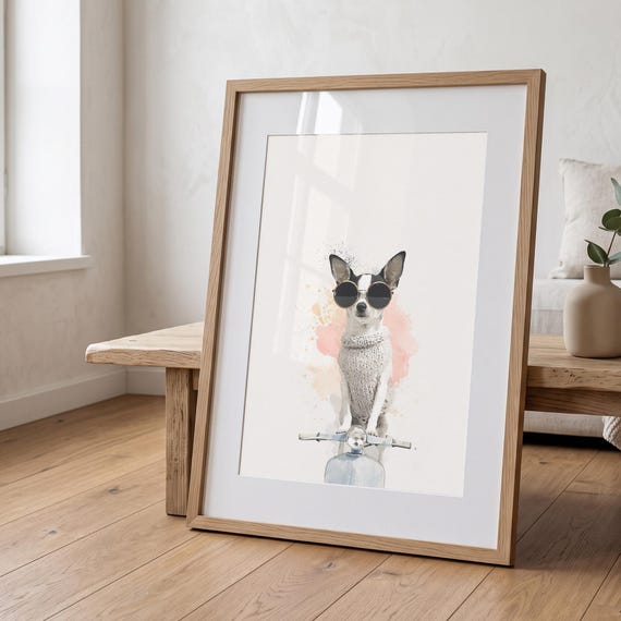 Chihuahua Scooter Print | Whimsical Dog Wall Art, Scandinavian Style