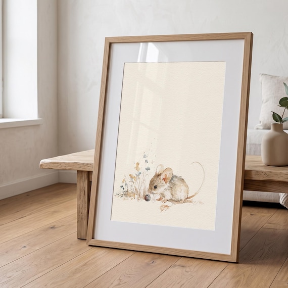Vintage Field Mouse Nursery Print, Watercolor Woodland Animal Art