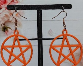 Pendientes de pentagrama impresos en 3D con PLA - Joyería satánica geométrica