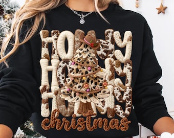 Howdy Christmas Tree Latch Hook Yarn Crochet Png, Faux Yarn Png, Western Christmas Cowhide Png, Cowboy Hat Png, Realistic Yarn Holiday