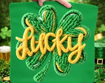Trébol de hilo sintético PNG, diseño de la suerte para el Día de San Patricio (descarga digital)