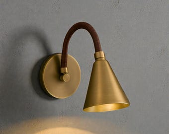 Handmade Brass Wall Sconce Mid Century Modern Bedside Lamp