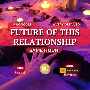 May include: An image of a table setting with candles, rose petals, and a deck of cards. Text on the image reads "FUTURE OF THIS RELATIONSHIP" and "SAME HOUR". Additional text indicates "30000+ SALES!" and "7000+ REVIEWS".