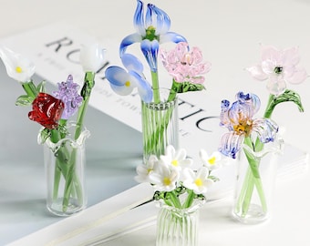 Mothers Day Glass Birth Month Flower Handmade Glass Flower Bouquet, Unique Gift for Her, Birthday Gift, Housewarming Gift, Glass Home Decor