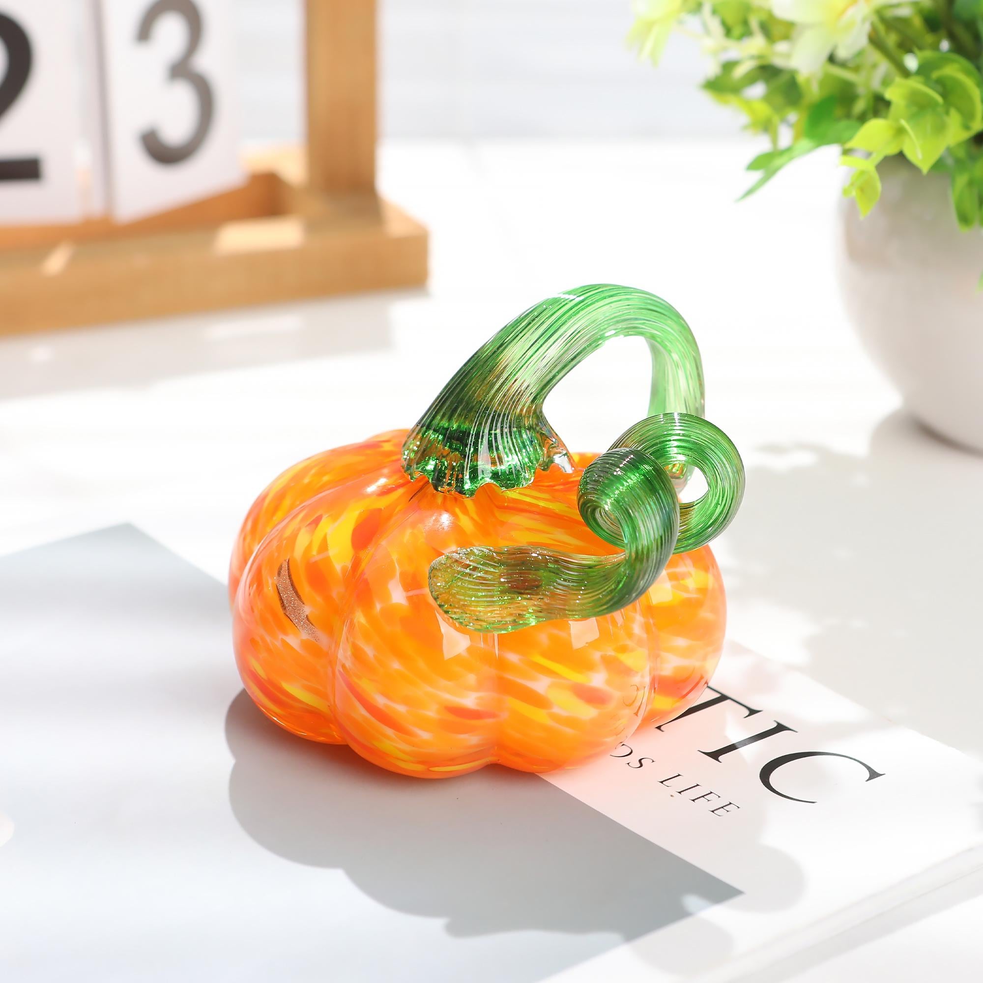 thumbnail image 2 of Yellow Crystal Pumpkin Figurine – Hand Blown Glass Ornament, Wedding Ready 2 of 2