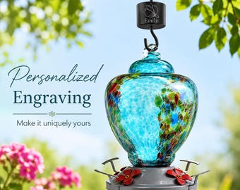 Handmade Glass Hummingbird Feeder, Colorful Hanging Bird Water Feeder, Garden Decor, Personalized Gift for Bird Lovers