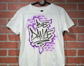 Street Dance Crew Shirt | BE DANCE Graffiti Tee with Purple Brick Wall Style | Hip Hop Team or Urban Performance Outfit