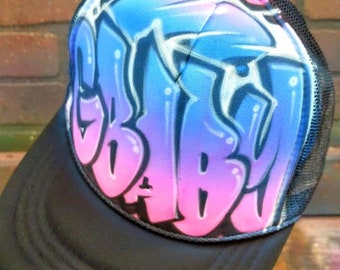 Custom Airbrushed Trucker Hat | Personalized Air brush / Graffiti style caps with YOUR NAME + colors | Colorful bubble letter name design