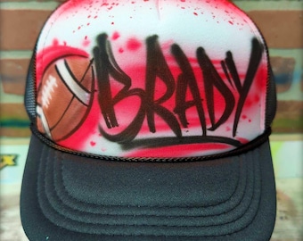 Custom Graffiti Football Trucker Hat | Airbrush Name Cap with Sports Graphic | Personalized Player or Fan Mesh Hat