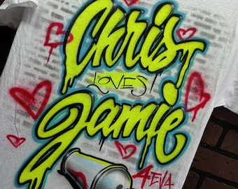 Custom Airbrush Matching Shirts for Couples or BFFs | Personalized Names + Date Tee, Hoodie or Tank | Cute Gift Idea for Anniversaries