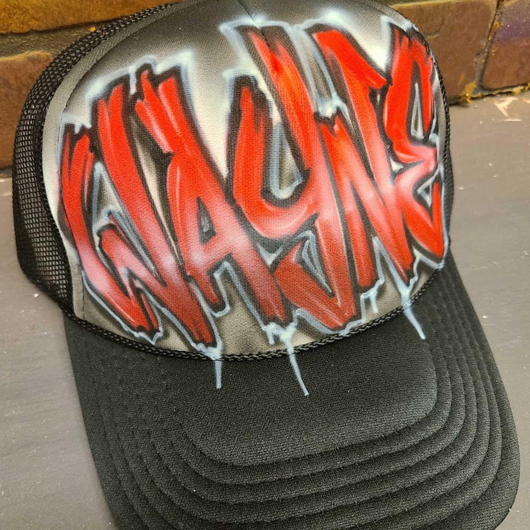 Custom Graffiti Trucker Hat | Red & Black Name Cap With Drip Lettering ...