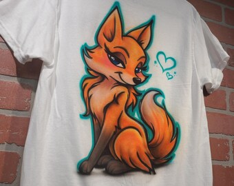Cartoon Fox Shirt | Cute Orange Fox Tee with Airbrush Style Art | Fun Animal Shirt for Kids, Teens or Adults