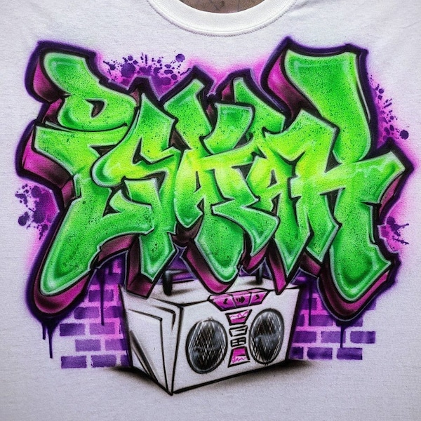 Graffiti Style/80's Hip Hop Airbrush Design Personalized with your name or custom text and your choice of colors!