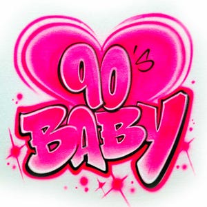 Camiseta infantil dos anos 90 | Camiseta com estampa de coração grafite rosa choque, letras de bolhas e brilhos | Traje de aniversário ou festa retrô Y2K