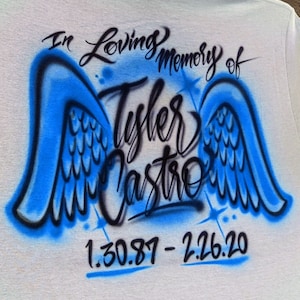Custom Airbrush Memorial Shirt | Personalized RIP Tee Shirt or Hoodie with Name & Dates | Tribute for Funeral or Celebration of Life