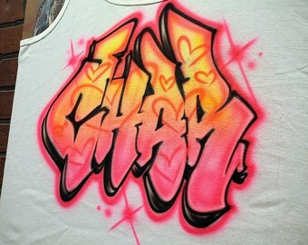 Airbrush Shirt Custom Name Tee: Retro Graffiti Streetwear, Hand-Painted Art (Unisex Sizes, Durable Fabric Paint)