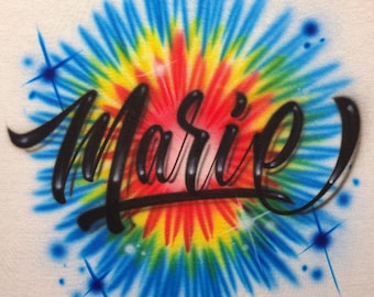 Rainbow Tie-Dye Name Shirt | Custom Summer Airbrush Tee with Bright Burst & Script Lettering | Festival or Retro Gift Idea