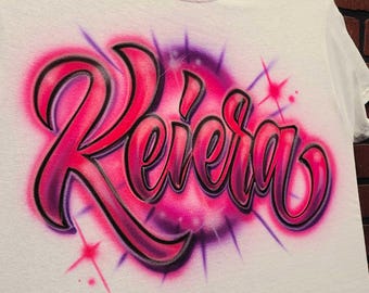 Custom Name Shirt for Girls | Vibrant Pink & Purple Graffiti Style Airbrush Tee | Personalized Urban Lettering T-shirt