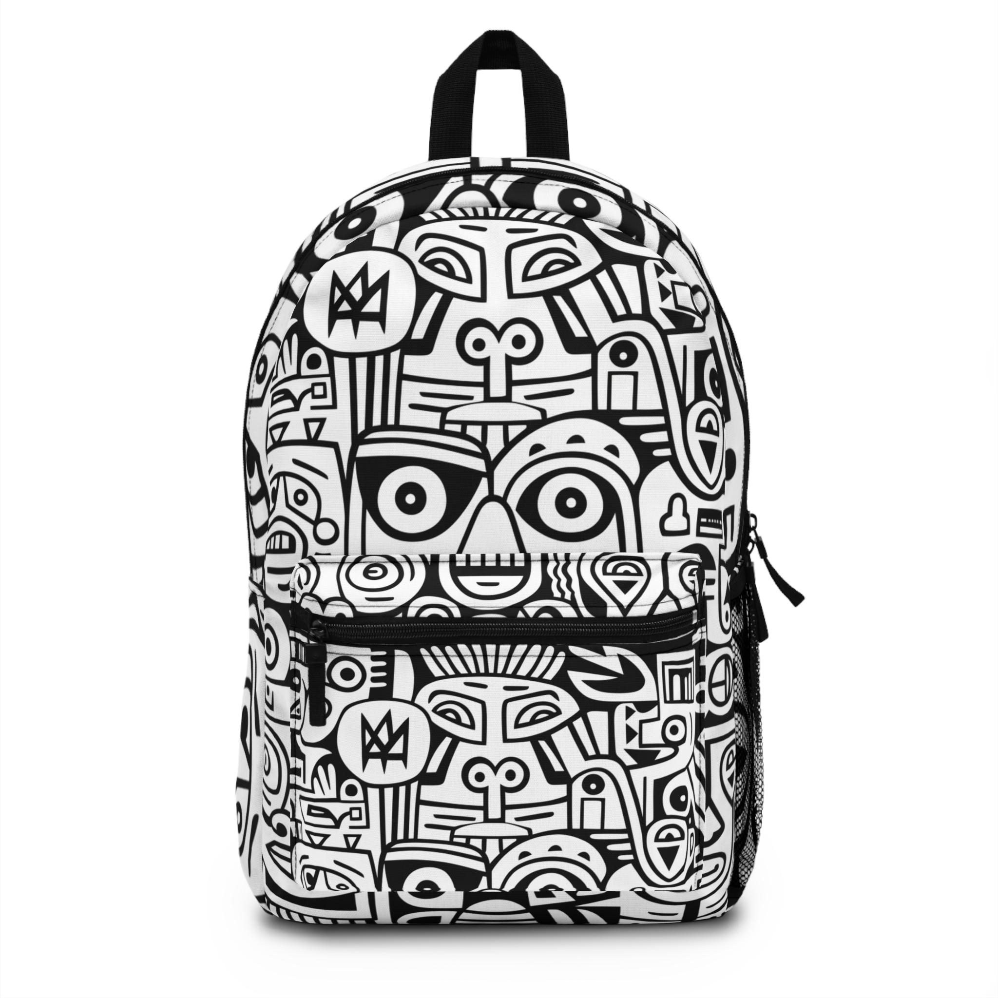 Black and White Artistic Backpack with Custom Design Artistic Backpacks. Unisex Leather Backpacks | Contrado main image 4