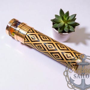Brass Kaleidoscope 6 Inch – Free Engraving, Wooden/Leather Box, Collectible Gift, Vintage Decor