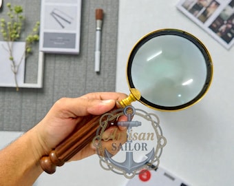 Wooden Magnifying Glass – Brass Ring, Vintage Reading Glass, Personalized Gift