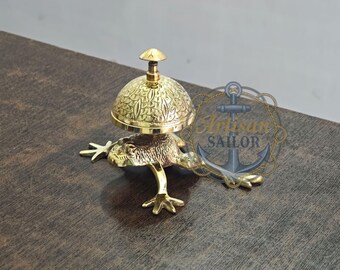 Brass Frog Reception Bell – Whimsical Hotel Desk Bell, Engraved Gift
