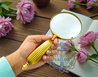 Handmade Golden Brass Magnifying Glass – Elegant Desk Decor