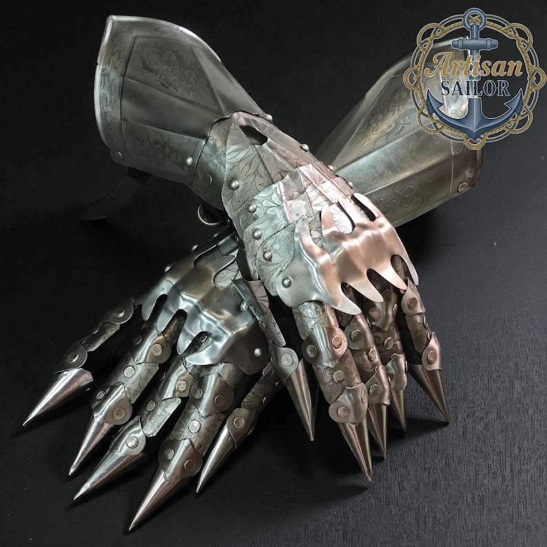 Guanto medievale in metallo fatto a mano / calibro 18, armatura da costume Silver