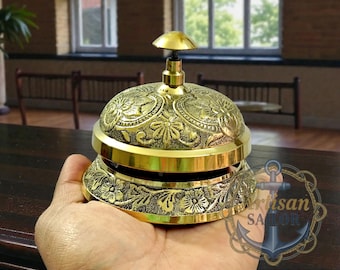 Campana de recepción de latón repujado: campana de mostrador de hotel vintage ornamentada