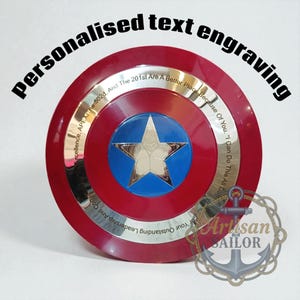 Réplica del escudo de cosplay del Capitán América: graba tu texto / Decoración de pared de metal, cosplay, coleccionista, regalo