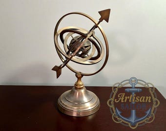 Celestial Brass Armillary Sphere Globe, Antique Zodiac