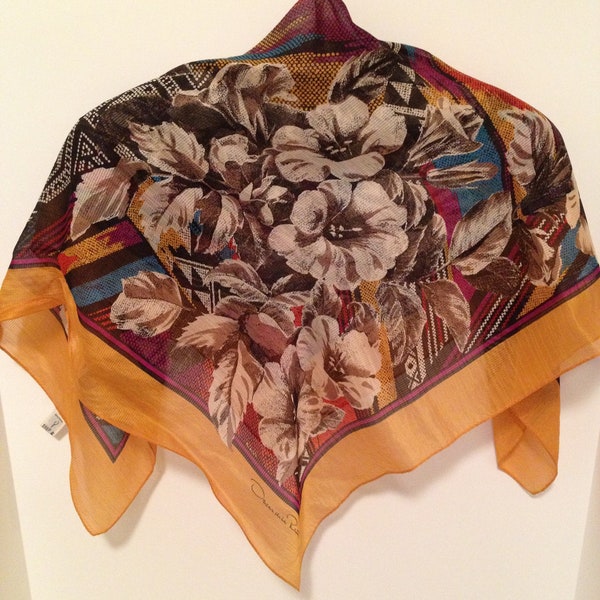 Vintage Oscar de Larenta Gold Silk Floral Scarf