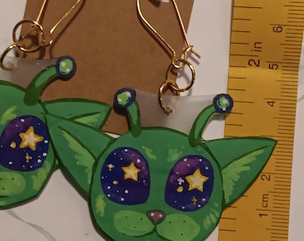 Alien Cat-oorbellen handgemaakt *foto's voor maat en gewichten*