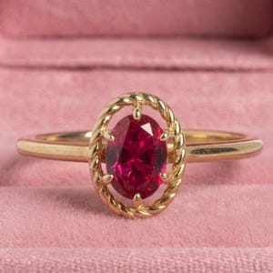 Pretty 14k Yellow Gold Oval Cut Ruby Engagement Ring, Promise July Birthstone Anniversary Gift