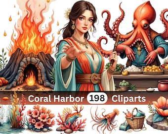 Coral Harbor Kingdom Clipart Bundle | 198 PNG Illustrations | Underwater Kingdom World | Digital Download | Commercial Use