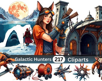 Galactic Bounty Hunter Clipart | 217 PNG Illustrations | Space Hunter World | Digital Download | Commercial Use