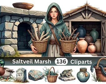 Witch Clipart Bundle | 136 Saltveil Marsh Witch PNG | Water Witch Illustrations Transparent Background