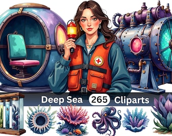 Deep Sea Clipart Bundle | 265 PNG Illustrations | Ocean Observatory World | Digital Download | Commercial Use