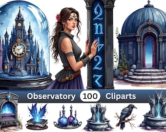 Witch Clipart Set - 100 Observatory Images, Celestial Decor - Transparent PNG