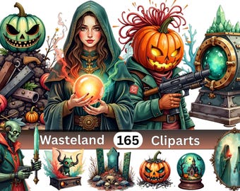 Halloween Neon Wasteland Clipart Set - 165 Plasma Purple Artistic Illustrations, Ghostly Ruins Digital Art - Transparent PNG